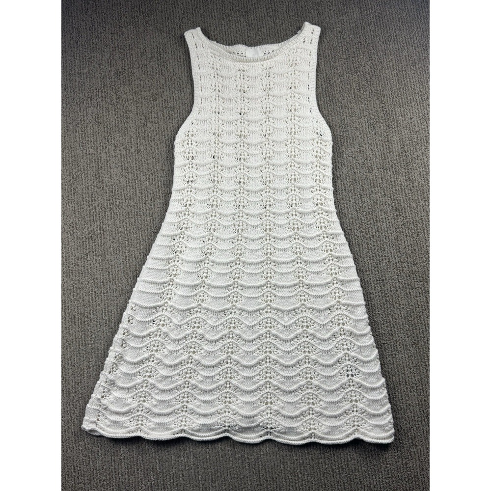 HM Womens L Crochet Open Knit Dress Sleeveless Knee Length Ivory Boho